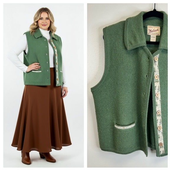 Woolrich Jackets & Blazers - Woolrich Wool Cottagecore Sage Nature Vest Granola Girl XL Vintage 90s Cabin